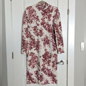 ZARA Women's Cream & Burgundy Toile Soft Sweater Dress S